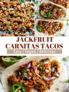 jackfruit carnitas tacos with peppers and onions