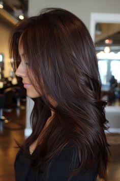 Pump up volume and add major dimension to your strands with these multidimensional chocolate brown hair colors for 2024. Textured, shimmery brunette hair ideas just in time for spring!👆 Click for more ideas！ Colored Hair For Dark Brown Hair, Hair Color Ideas For Dark Brown Hair Balayage, Balayage Brunette Straight Hair, Mahogany Highlights On Dark Hair, All Over Brunette Hair Color, Dark Hair Colour Ideas, Warm Chocolate Brown Hair Rich Brunette, 2024 Hair Color Trends, Rich Dark Chocolate Brown Hair