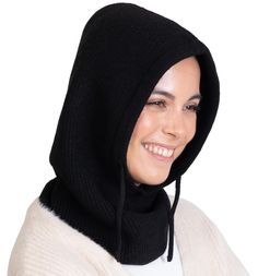 PRICES MAY VARY. Ultimate Cold Weather Protection: Our knitted womens hooded scarf is designed to keep you warm and cozy in wet or cold weather conditions. The thick knitted hood provides full coverage for your head, neck, and face. Premium Quality Materials: Crafted from high-quality, soft acrylic knit, this balaclava is not only warm but the soft skin feel knit provides wear all day comfort. It’s the perfect fashion accessory for casual winter walks outside the city or park. Versatile Design: Black Warm Hooded Balaclava, One Size Hooded Balaclava For Fall, Hooded Balaclava With Drawstring For Cold Weather, Winter Hooded Balaclava With Drawstring, One Size Fall Balaclava With Hood, Warm Hooded Bonnet For Cold Weather, Winter Hooded Balaclava One Size Fits Most, Black Winter Balaclava With Adjustable Hood, Winter Black Balaclava With Adjustable Hood