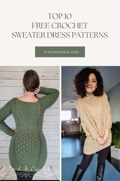 Top 10 free crochet sweater dress patterns. Crochet Sweater Dress Pattern Free Long Sleeve, Free Crochet Dress Patterns For Women, Crochet Dress Pattern Free Women Simple, Easy Crochet Dress Pattern Free, Crochet Winter Dress, Crochet Sweater Dress Pattern, Easy Crochet Dress, Crochet Winter Dresses, Free Crochet Sweater