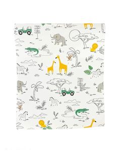 a baby blanket with animals and cars on it