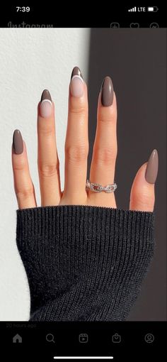 Taupe Nails Designs, Taupe Nails, January Nails, February Nails, Work Nails, Oval Nails, French Tip Nails, Short Acrylic Nails