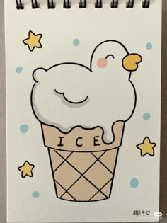 a notepad with an ice cream cone on it and stars around the edges that says i love ice cream