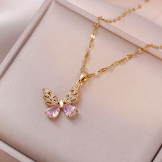 Material: Titanium Steel Fashion Element: Petals Style: Affordable luxury style Butterfly Gold Necklace, Necklaces For Girls, Pink Jewellery, Necklace For Girls, Pretty Jewelry Necklaces, Romantic Jewelry, Romantic Jewellery, Butterfly Pendant Necklace, Girly Accessories