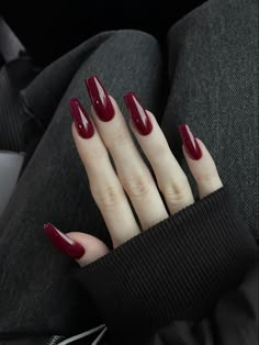 Dark Red Coffin Nails, Coffin Red Nails, Nails Cherry Red, Blood Nails, Cherry Nail, Long Red Nails, Cherry Girl, Wine Nails, Birthday Cat