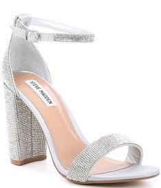 Shop for Steve Madden Carrson Rhinestone Ankle Strap Block Heel Dress Sandals at Dillard's. Visit Dillard's to find clothing, accessories, shoes, cosmetics & more. The Style of Your Life. Homecoming Heels, Prom Shoes Sparkly, Silver Rhinestone Heels, Homecoming Shoes, Fancy Heels, Formal Heels, Heels Prom, Dr Shoes, Ankle Strap Block Heel