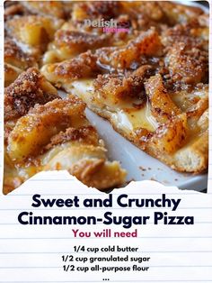 a flyer for a cinnamon - sugar pizza is shown