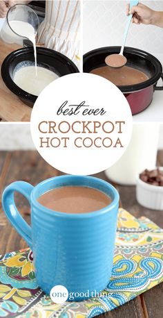 the best ever crockpot hot cocoa recipe is made with only two ingredients and it's ready to be eaten