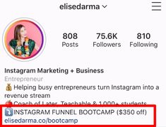 the instagram profile on instagram is highlighted by an instagram button that reads,'instagram marketing + business following instagram '