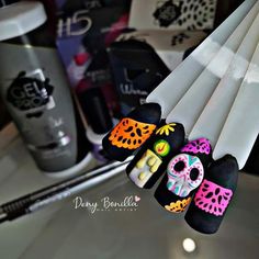 Uñas Halloween 3d, Day Of The Dead Nail Art, Disney Nails Halloween, Diy Disney Nails, Day Of The Dead Nails