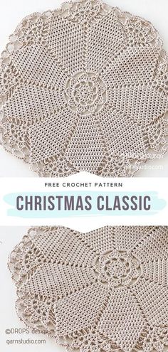 two crocheted doily patterns with the words christmas classic