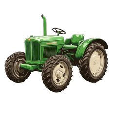 a drawing of a green tractor on a white background