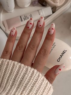 Casual Nails, Soft Nails, Red Nail, Heart Nails, Pretty Acrylic Nails