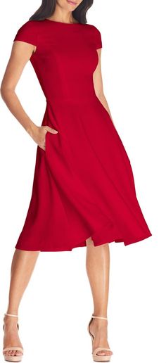 Dress the Population Livia Fit & Flare Dress | Nordstrom Fit And Flare Cocktail Dress, Midi Cocktail Dress, Midi Sheath Dress, Dress The Population, Crepe Fabric, Large Size Dresses, Nordstrom Dresses, Fit And Flare Dress, Fit Flare Dress