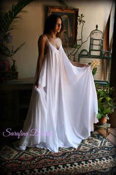 Fairytale Clothes, Fantasy Nightgown, Nightgown Romantic, White Cotton Nightgown, Gown Aesthetic, Wedding Nightgown, Wedding Sleepwear, Full Gown, Night Gown Dress