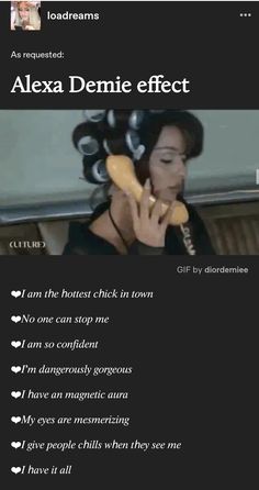 a woman talking on a cell phone while holding a banana up to her face with the caption, alexa demie effect