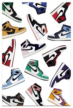 a bunch of different shoes that are all in the same color and pattern on white paper