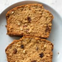 three slices of banana bread on a plate