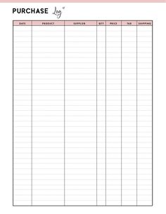 a printable purchase sheet with the words purchase list in red and white on it