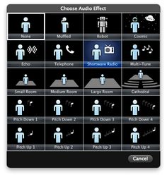the choose audio effect menu on an iphone or ipad device, with icons and text added