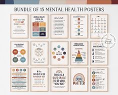 the bundle of mental health posters is shown in multiple colors and sizes, including blue, orange