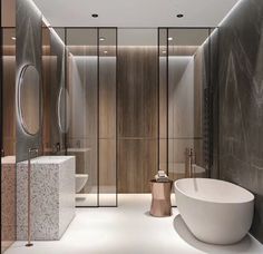 a modern bathroom with marble walls and flooring