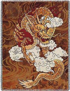 70x53 GOLDEN DRAGON Fire Chinese Asian Tapestry Throw Blanket Dragon Tapestry, Brad Simpson, Dragon Wall, Afghan Throw Blanket, Tapestry Blanket, Golden Dragon, Woven Wall Art, Tapestry Wall Art, Japanese Embroidery