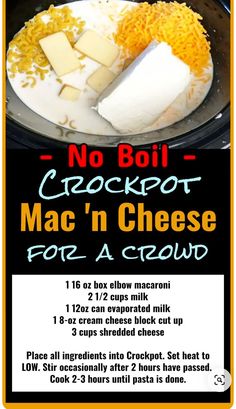 a poster with instructions for how to make crockpot mac'n cheese