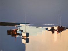 a painting of boats floating in the water