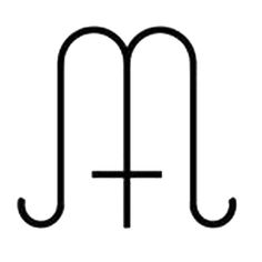 the letter m is made up of two lines and has a cross on top of it