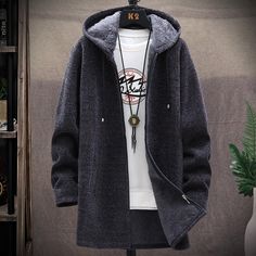 Long Cardigan Sweater Men Fleece Winter Jacket Men Slim Sweaters Hoode – InGoDeal