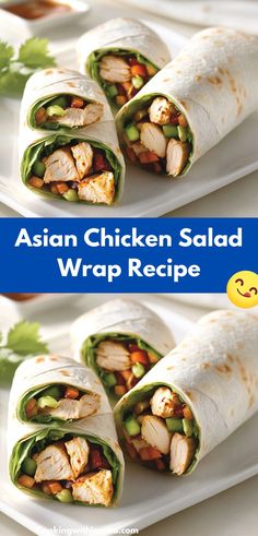 Packed with flavor, this Asian Chicken Salad Wrap features a mix of grilled chicken, colorful veggies, and a tangy sauce, all wrapped up for a convenient, on-the-go lunch idea.