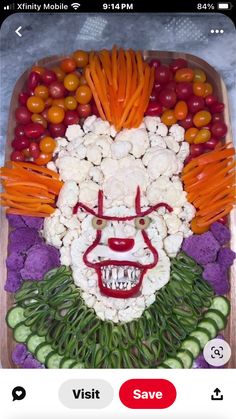 an image of a clown made out of veggies