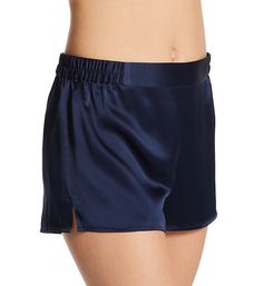 Indulge in the luxurious feel of these silk sleep shorts. Waistband has covered elastic at sides and back for a secure fit. Luxurious silk feels incredibly soft for comfort. Side vents provide an overall better fit. Self-lined leg hems. Inner tag gives fabric/care info. Lightweight, woven shorts are great to wear in warmer temperatures. Lovely for sleep and lounge. Loose fit. GINIA Women's Silk Sleep Short in Blue | Size XL | HerRoom.com Sleep Shorts, Midnight Blue, Fabric Care, Sleep, Overalls, Loose Fitting, Silk, Blue, How To Wear