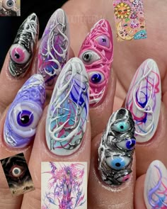 Artsy Nail Art, Eyeball Nails, Rings And Nails, Creepy Eyeball, Artsy Nails, Aesthetic Jewellery, Jewellery Diy, Edgy Nails