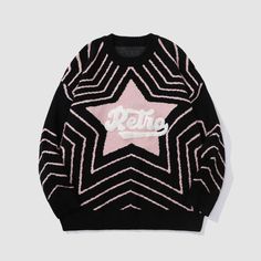 Features: Unisex Relaxed fit Round neck Knitted construction Ribbed sleeve cuffs and bottom hem Material: polyester, cotton Star Letters, Costume Bags, Top Streetwear Brands, Sweatshirt Jean Jacket, Women Cargo Pants, Jacquard Sweater, Graphic Sweaters, Comfortable Sweater, Vintage Star