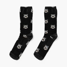 a pair of black socks with bears on them