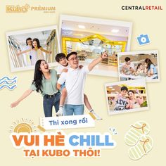 an advertisement for a restaurant called vui he chili tai kuo thou with pictures of people