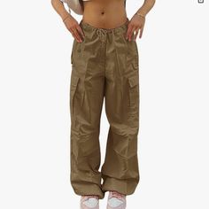 Cargo Pants Women Parachute Baggy Low Waist Zipper Y2k Pants Sz L Grunge Loose Beige Parachute Pants For Women Are Made Of Premium Fabric, Wearable, Skin-Friendly, Soft, Comfortable For All-Day Wear. Casual Loose Parachute Pants Women, Cinch Bottom Womens Cargo Pants, Punk Gothic Style, Fashion Zip Fly With Button Closure, Casual Elastic High-Waist And Full-Length Style, Simple But Versatile, Loose Fitting, Multi Pockets, Adding Fashion To Your Overall Dress. You Can Pair This Loose Cargo Pants Y2k Wide Leg Pants With Side Pockets, 90s Style Baggy Pants For Fall, 90s Baggy Pants For Fall, Fall Y2k High-waisted Pants, Khaki High Waist Y2k Bottoms, Y2k Wide Leg Parachute Pants With Pockets, Y2k High Waist Khaki Bottoms, Khaki Y2k High-waisted Bottoms, Y2k Parachute Pants With Pockets For Fall