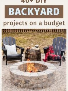 an outdoor fire pit with chairs around it and the words backyard projects on a budget