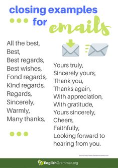 a poster with the words closing examples for email