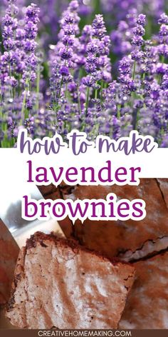 lavender flowers with text overlay how to make lavender brownies