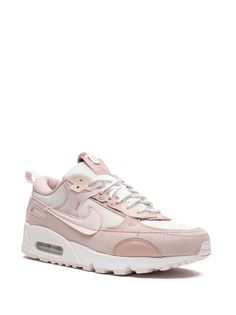 Nike Air Max 90 Futura "Barley Rose" Sneakers - Farfetch Sporty Pink High-top Sneakers With Logo Patch, Pink Leather Sneakers For Jogging, Pink Leather Jogging Sneakers, Pink High-top Leather Running Shoes, Pink Leather High-top Running Shoes, Sporty Pink Leather Running Shoes, Pink Leather Lace-up Running Shoes, Pink Leather Sneakers With Air Cushioning, Nike Air Max 90 Futura