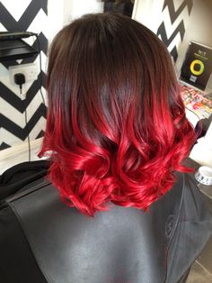 Balayage Bright Colors, Red And Brown Ombre Hair, Brown And Bright Red Hair, Brown To Red Ombre Hair Short, Brown Hair With Red Ombre, Brown And Red Balayage Hair, Short Red Balayage, Brown And Red Ombre Hair, Bright Red And Brown Hair