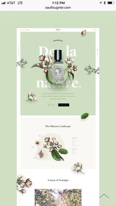 an image of a website page with flowers on the front and side, in green tones