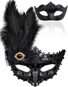 PRICES MAY VARY. Couple masquerade mask set - package includes 2 pcs masquerade masks, the black plastic masquerade mask for men, the other black sequins masquerade mask for women, which with rhinestone and feather decor Premium material - SIQUK masquerade party masks are made of strong, durable and lightweight plastic, no extra glue and no discoloration, the masquerade mask can be molded easily to the face contours of the wearers One size fits most - the couple masquerade masks are attached wit Black Eye Mask For Masquerade, Elegant Black Masks And Prosthetics For Theater, Black Gothic Eye Mask For Masquerade, Gothic Black Eye Masquerade Mask, Black Venetian Mask For Carnival, Black Eye Mask For Theater Costume Accessories, Elegant Black Costume Accessories For Mardi Gras, Black Eye Mask For Theater Costume, Black Eye Mask For Theater