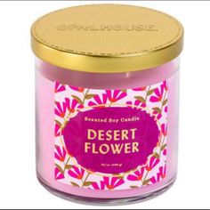 desert flower scented candle in a glass jar