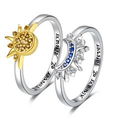 PRICES MAY VARY. ☀ 【Always and Forever】 🌙 "I love three things in this world. Sun, Moon and You. Sun for morning, moon for night, and you forever." This stunning celestial jewelry set is a beautiful and subtle way to express your love and commitment to your loved one. ☀ 【Forever & Always】🌙 Matching Rings Set are great gift for lover, wife, fiancee, sister, mother daughter, friendship rings for bff, friends, or a little treat for yourself on any Life's most Joyful Occasions, like Christmas, Bir Promise Rings Couples, Best Friend Matching Jewelry, Best Friend Promise Rings, Promise Rings For Couples Girlfriends, Rings For Bff, Friendship Rings For 2 Best Friends, Matching Rings Aesthetic, Wedding Rings Men And Women, Matching Things For Best Friends