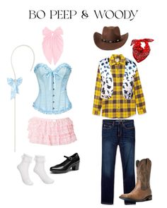 some clothes and accessories are arranged in the shape of a cowboy hat, vest, boots, and bowtie