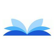 an open book with two blue leaves on the top and one green leaf in the middle